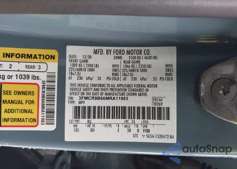 2021 Ford Bronco Sport Big Bend z USA, uszkodzony, nr VIN 3FMCR9B66MRA11983